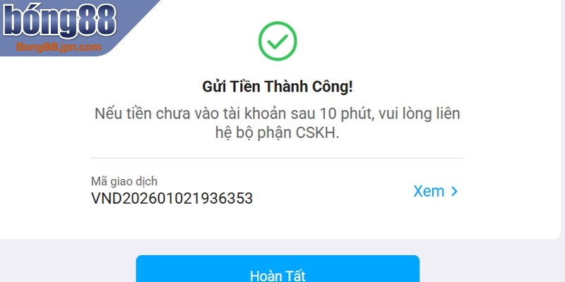 Quy trình nạp tiền BONG88 ghi rõ các bước chi tiết
