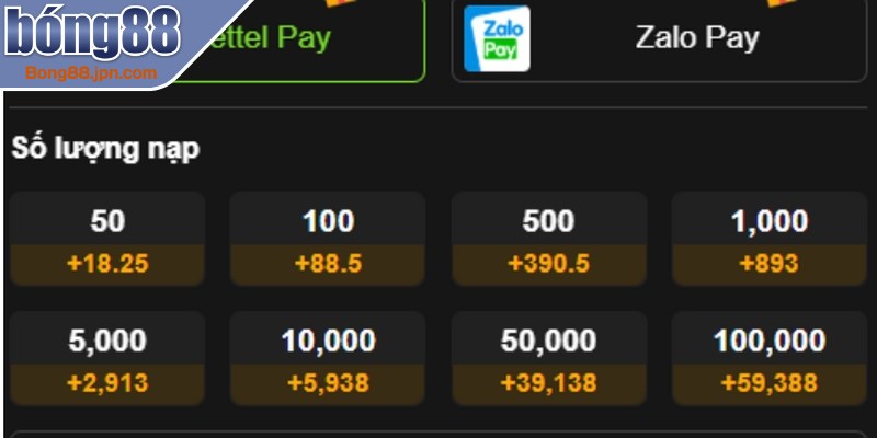 Quy trình nạp tiền BONG88 ví điện tử các bước