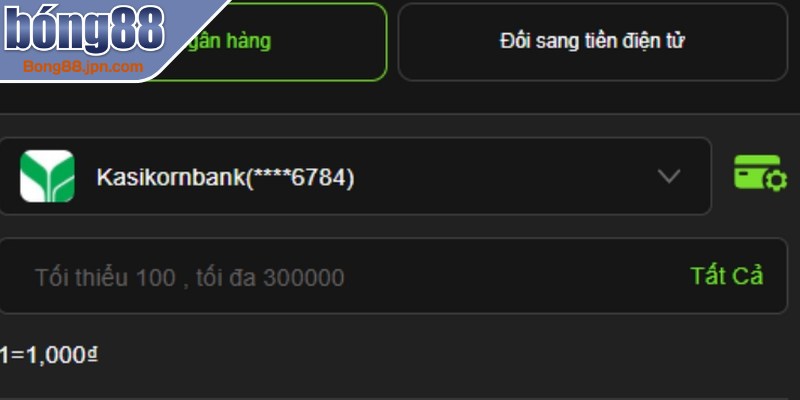 Người chơi có thể lựa chọn rút tiền BONG88 ngân hàng về hơn 30 địa chỉ lớn